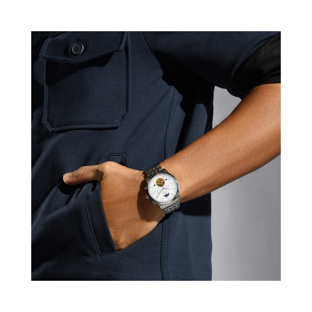 Britime Automatic White Dial Steel Case and Metal Bracelet Sapphire Glass Men's Watch 454-M10301
