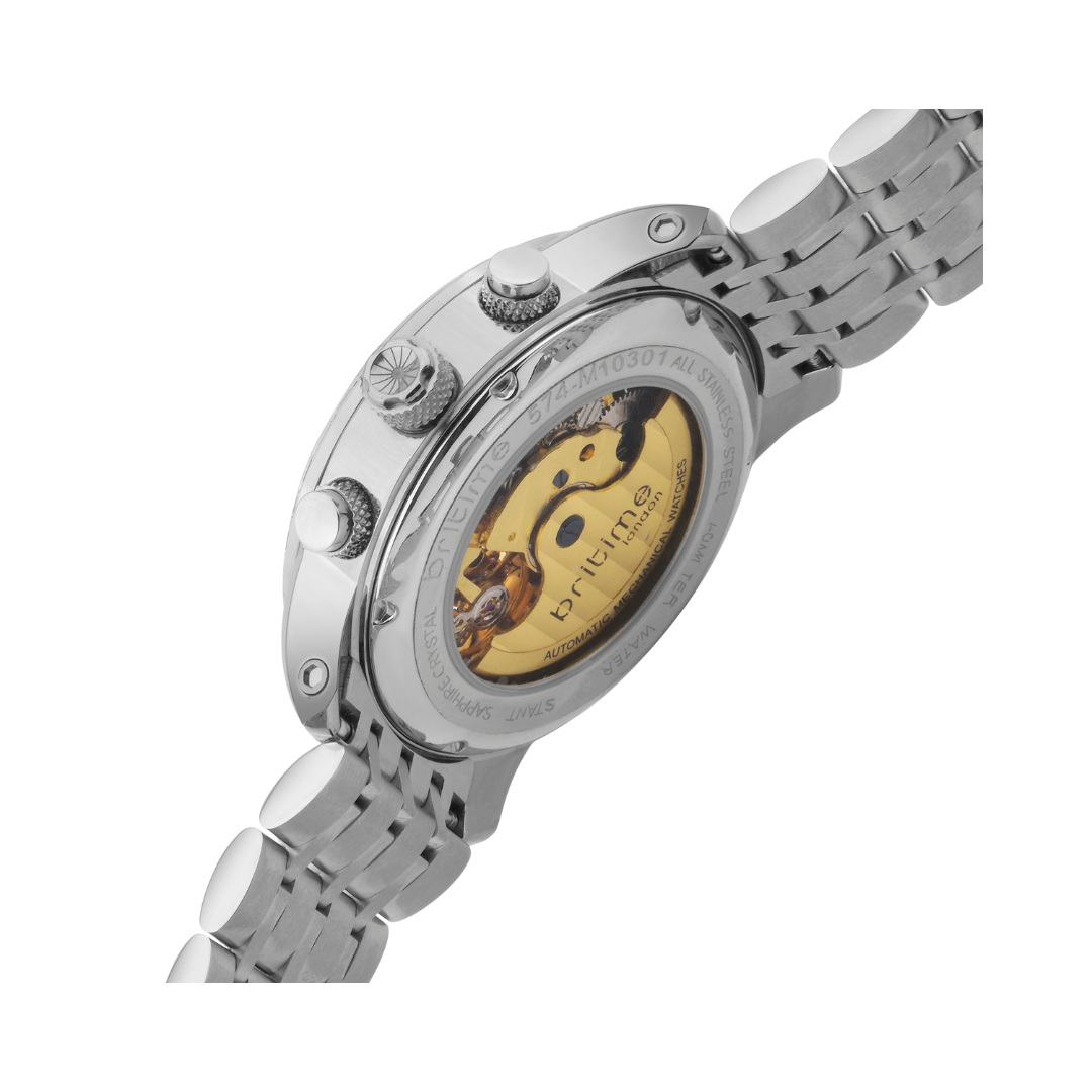 Britime Automatic White Dial Steel Case and Metal Bracelet Sapphire Glass Men's Watch 454-M10301