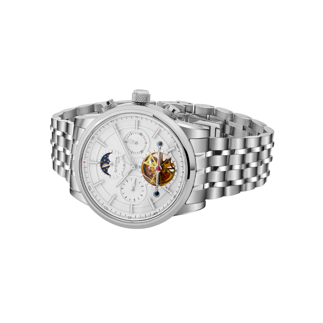 Britime Automatic White Dial Steel Case and Metal Bracelet Sapphire Glass Men's Watch 454-M10301
