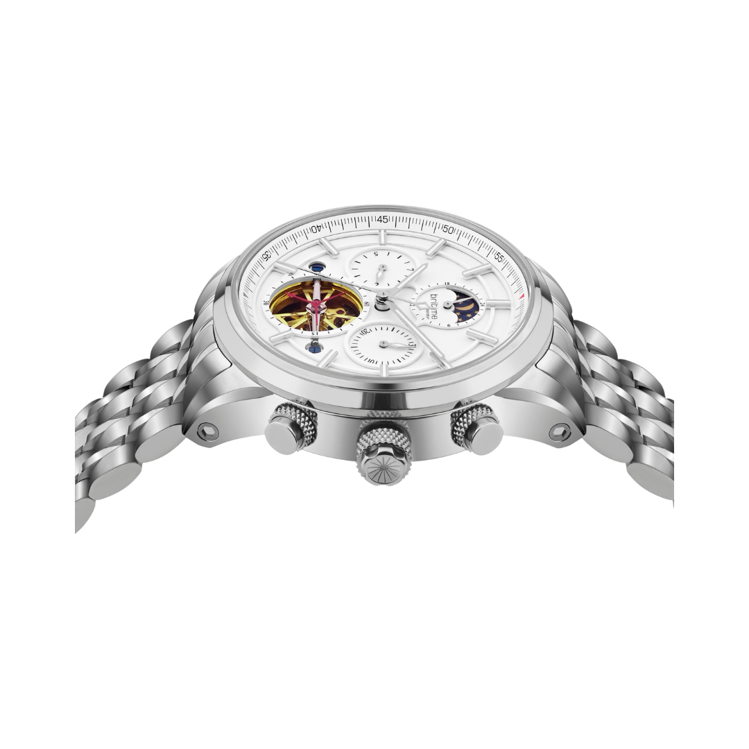 Britime Automatic White Dial Steel Case and Metal Bracelet Sapphire Glass Men's Watch 454-M10301
