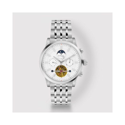 Britime Automatic White Dial Steel Case and Metal Bracelet Sapphire Glass Men's Watch 454-M10301