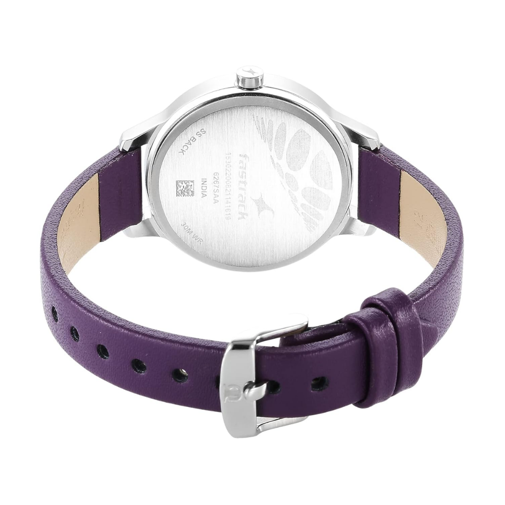 Fastrack Stunners Purple Dial Leather Strap Watch for Girls 6267SL01
