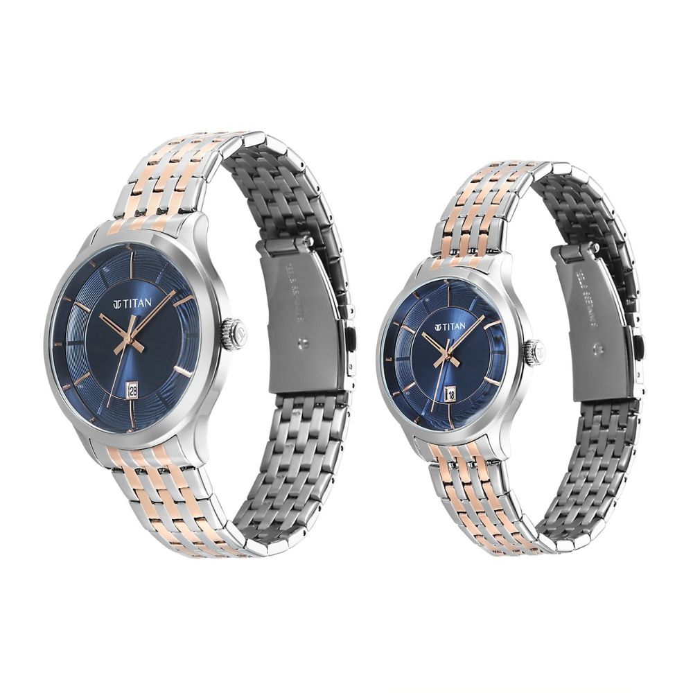 Titan Modern Bandhan Pair Dual-Tone Rose Gold Couples Watch 9401494214KM01