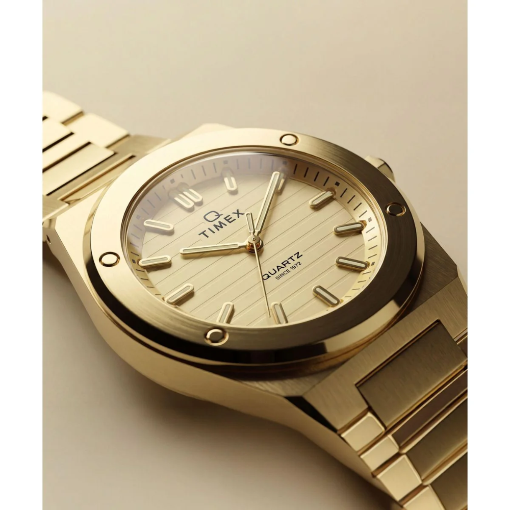 Timex Q Round Gold Dial Analogue Women's Watch - TW2Y82000UJ