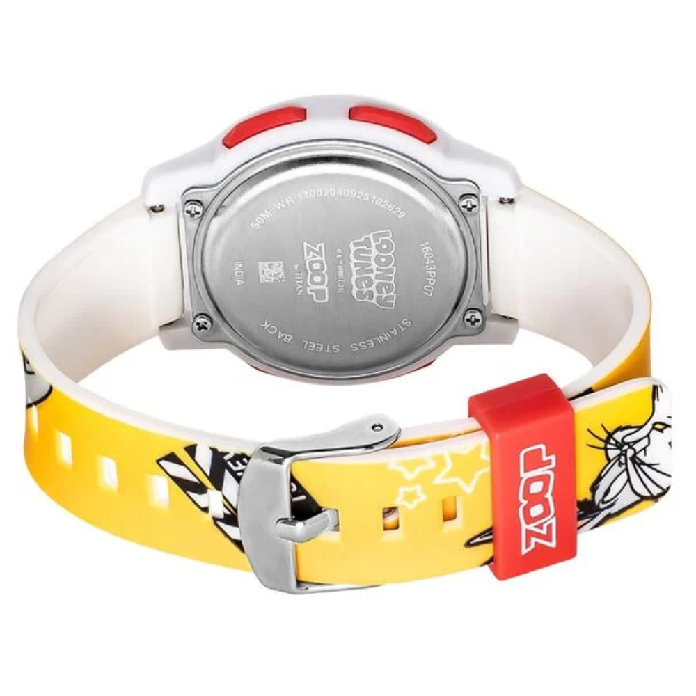Zoop Looney Tunes Silver Dial Yellow Multi Color Strap Boys Girls Kids Digital Watch 16043PP07