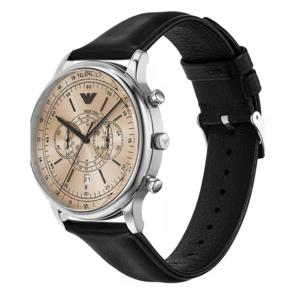Emporio Armani Beige Dial Men's Chronograph Leather Watch AR11634