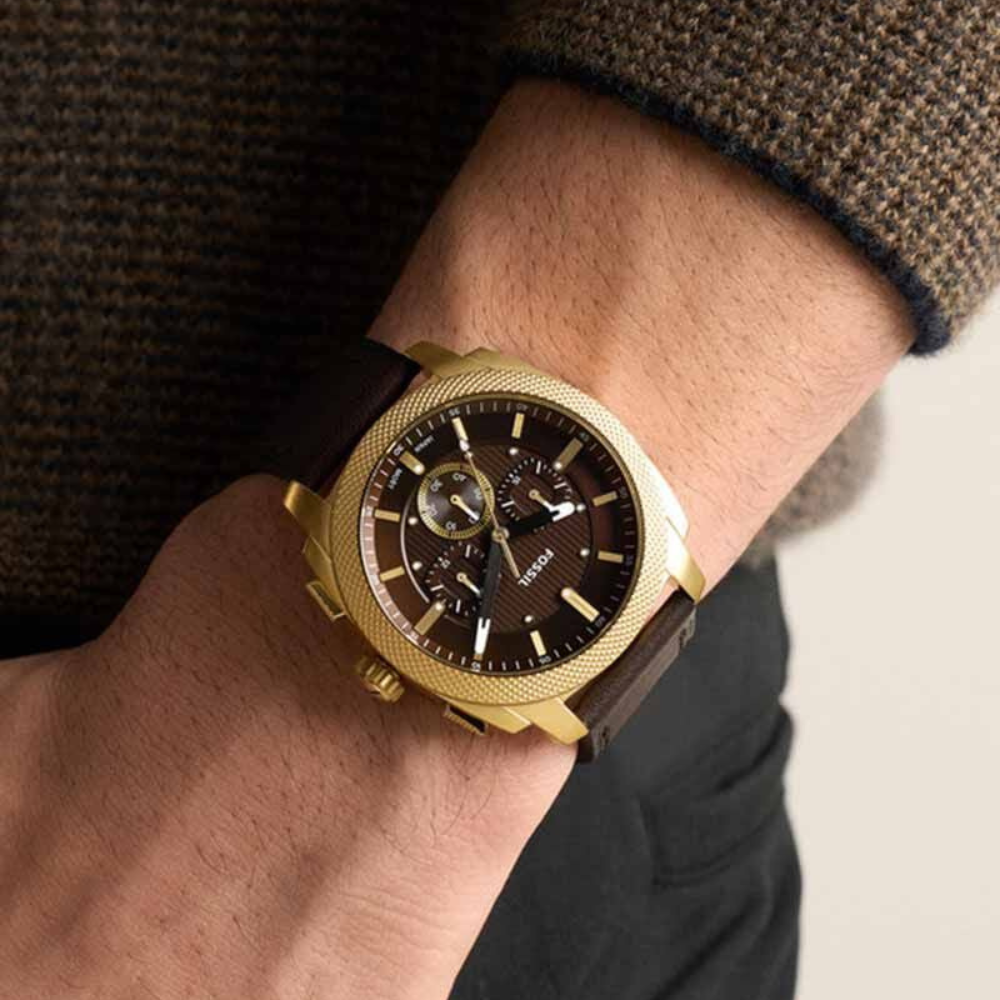 Fossil Machine Brown Dial Men's Chronograph Leather Strap Watch FS6188