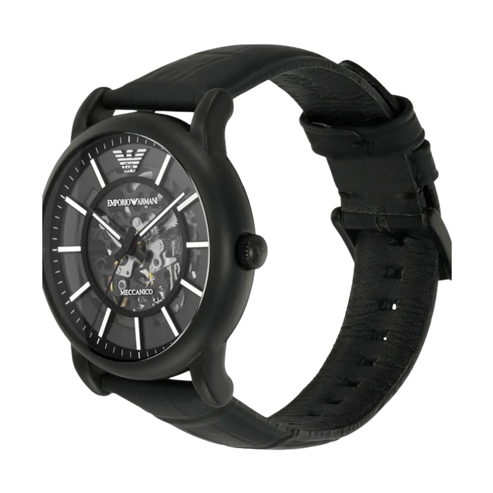 Emporio Armani Luigi Men's Automatic Black Dial Analog Leather Watch AR60008