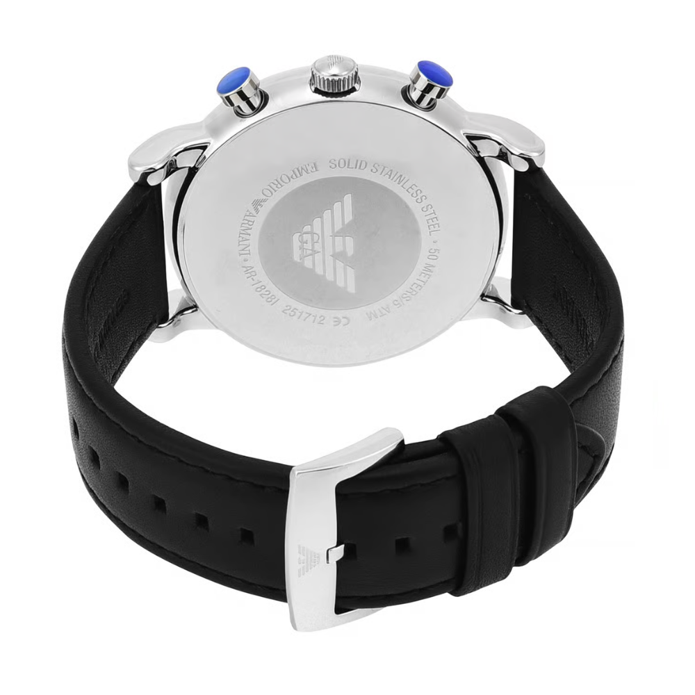 Emporio Armani Luigi Black Dial Men Quartz Chronograph Leather Watch AR1828