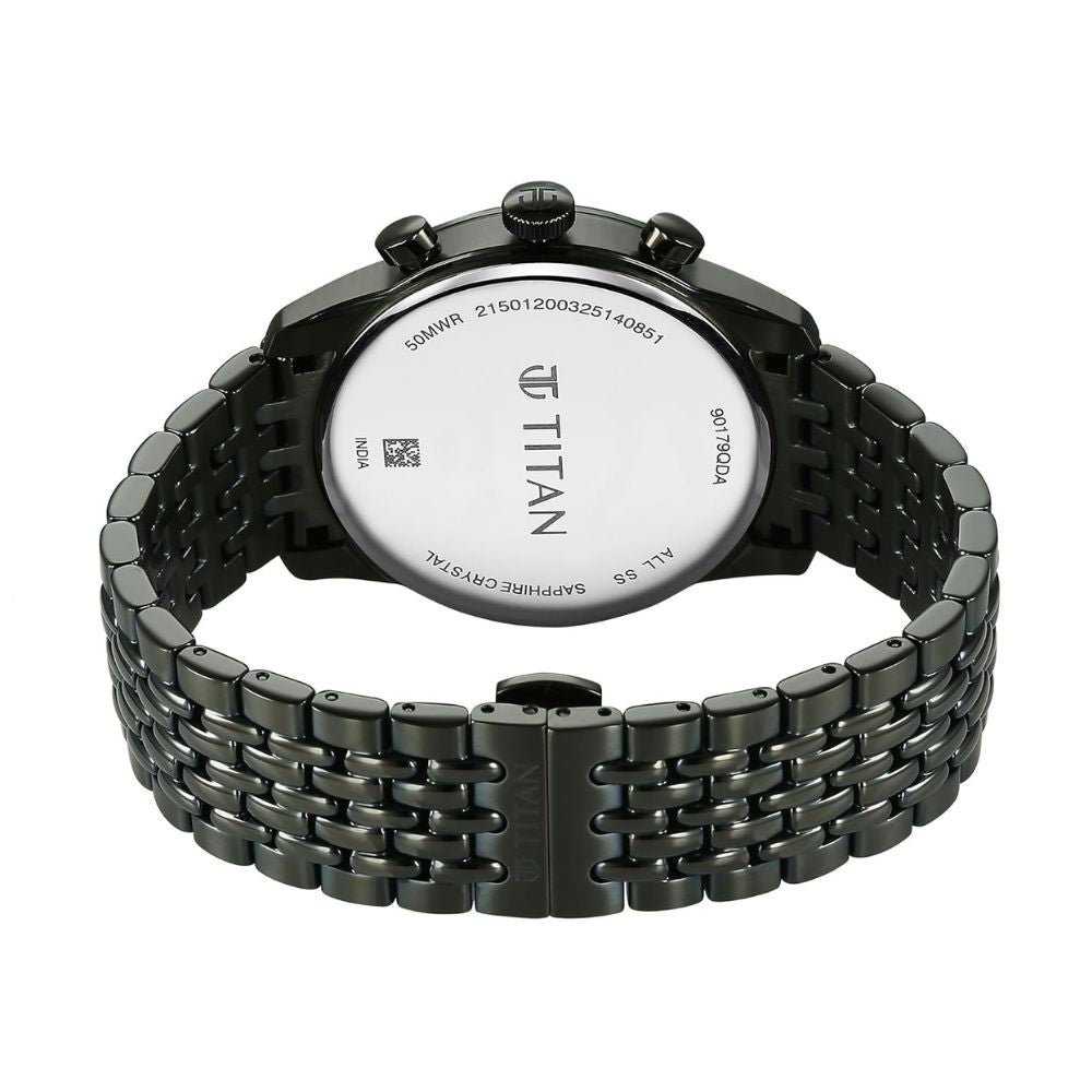 Titan Micromotors Green Independent Hour, Minute and 2nd Sub-Dial Olive Dial Stainless Steel Strap Mens Watch 90179QM01