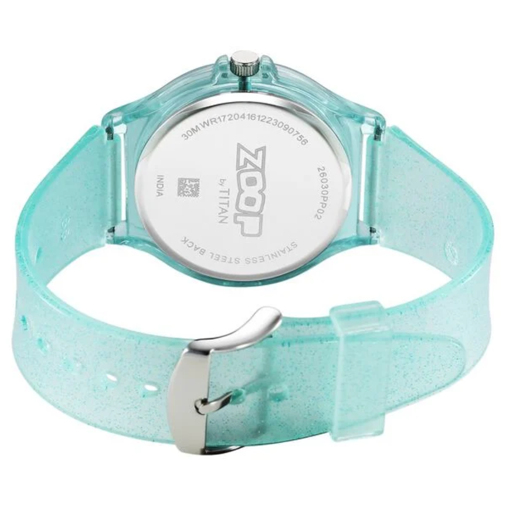 Zoop Glitter Grey Dial Green Strap Girls Kids Watch 26030PP02W