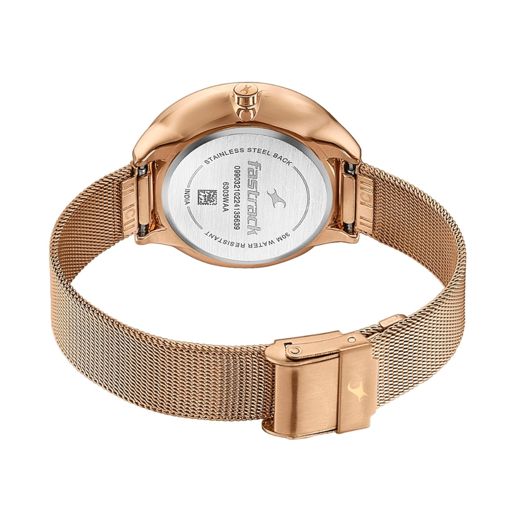 6303WM01Fastrack Stunners Beige Dial Rose Gold Girls Watch NT6303WM01