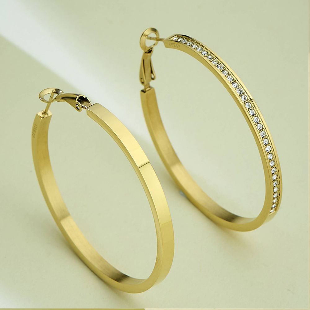 Guess Crystal Set Large Hoop Gold Tone Women's Earrings UBE02247YG