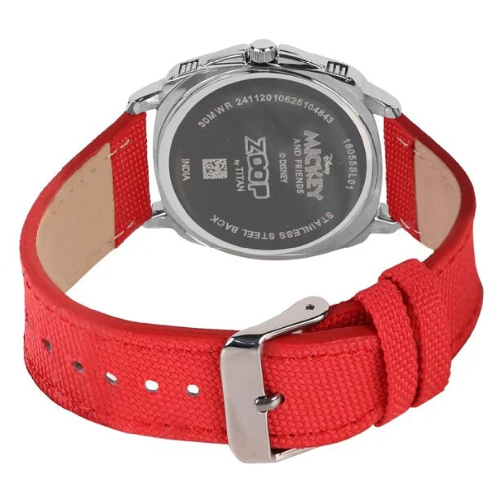 Zoop Disney Mickey Mouse Silver Dial Red Strap Boys Kids Watch 16055SL01