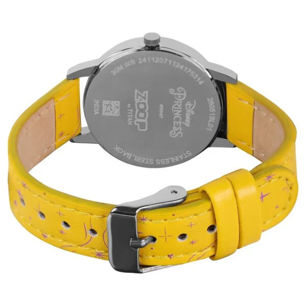 Zoop Disney Rapunzel Analog Silver Dial Yellow Strap Watch for Girls Kids 26048SL01