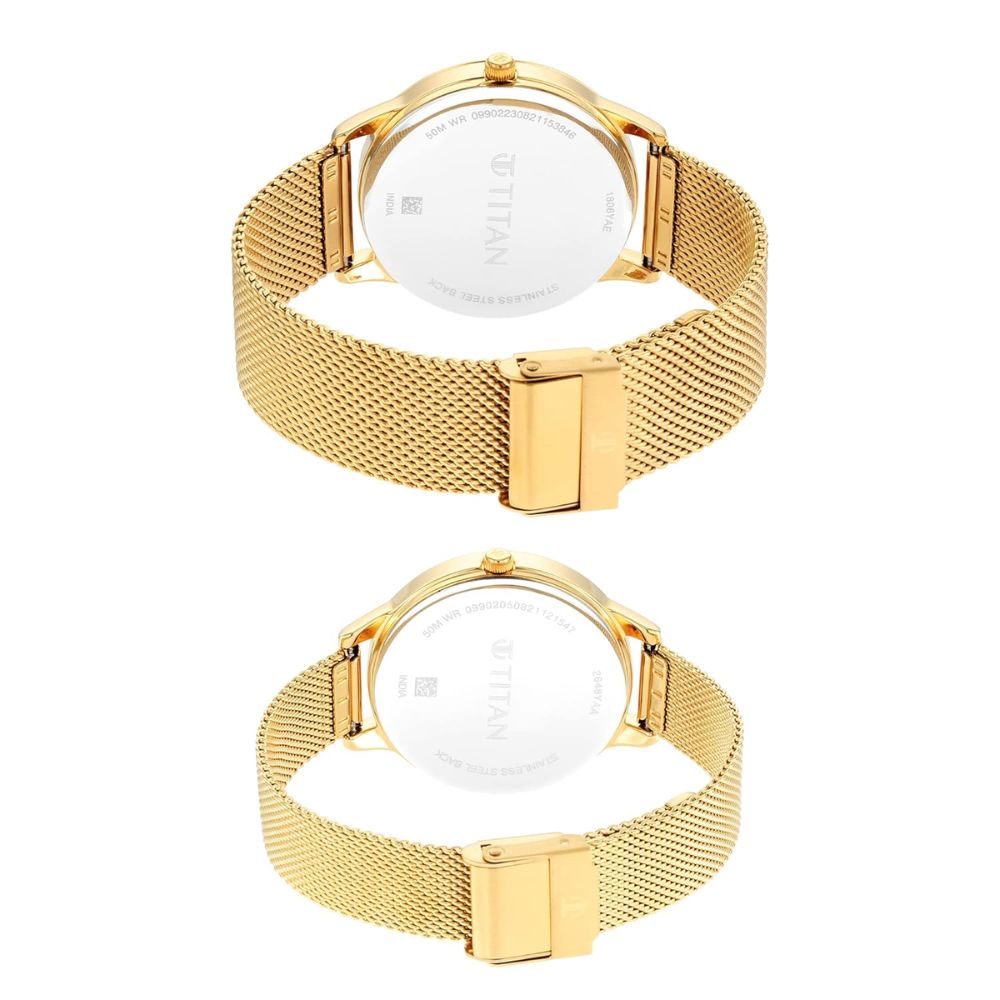 Titan Analog Gold Couple Watch 18062648YM01