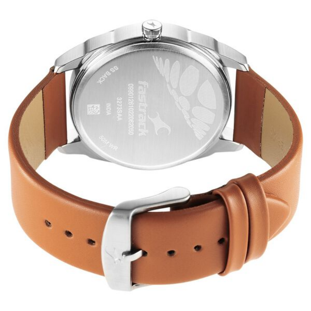 Fastrack After Dark Beige Dial Leather Strap Watch for Guys 3273SL02