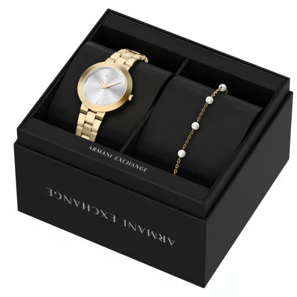 Armani Exchange JACKIE Silver Dial Analogue Watch For Women with Bracelet AX7185SET