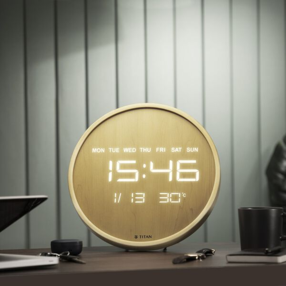 Titan Wood-Grain Brown Dial Digital Clock NTW0082WD01