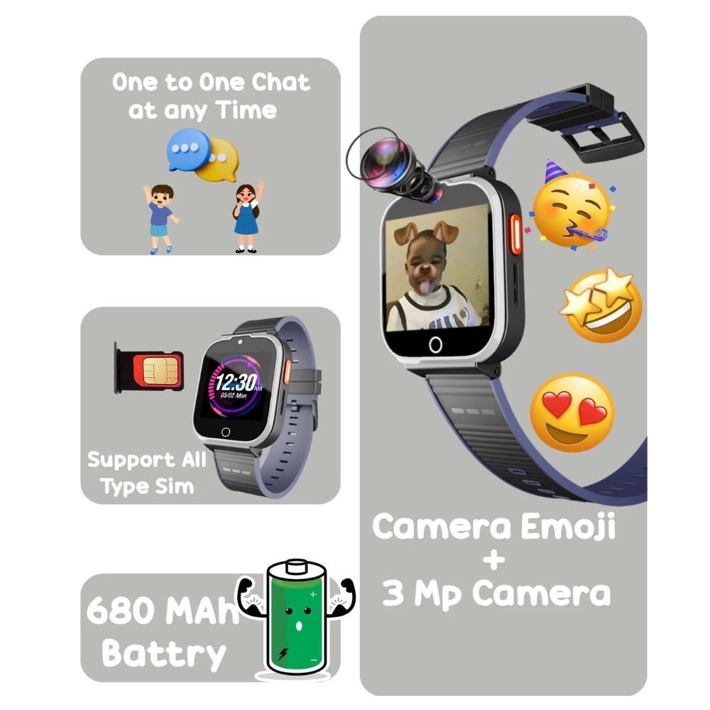 Spiky Cyclops Black Kids Smartwatch 4G Voice Calling Watch
