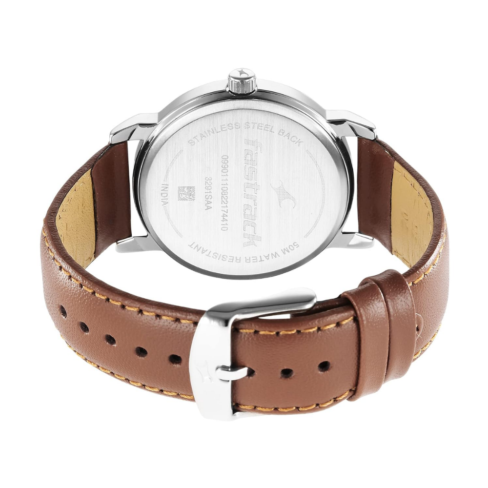 Fastrack Stunners Silver Dial Brown Leather Strap Men's Watch 3291SL02