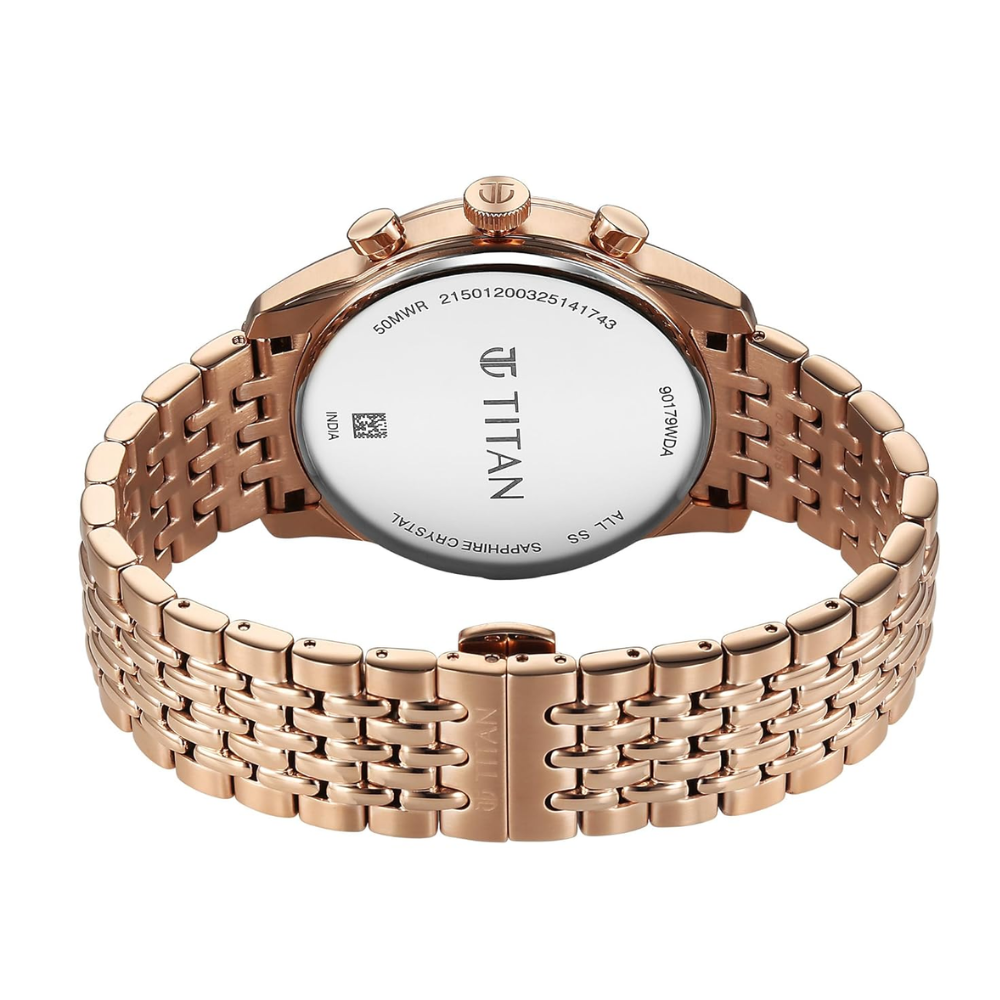 Titan Micromotors Brown Dial Men's Watch Rose Gold Stainless Steel Strap 90179WM01