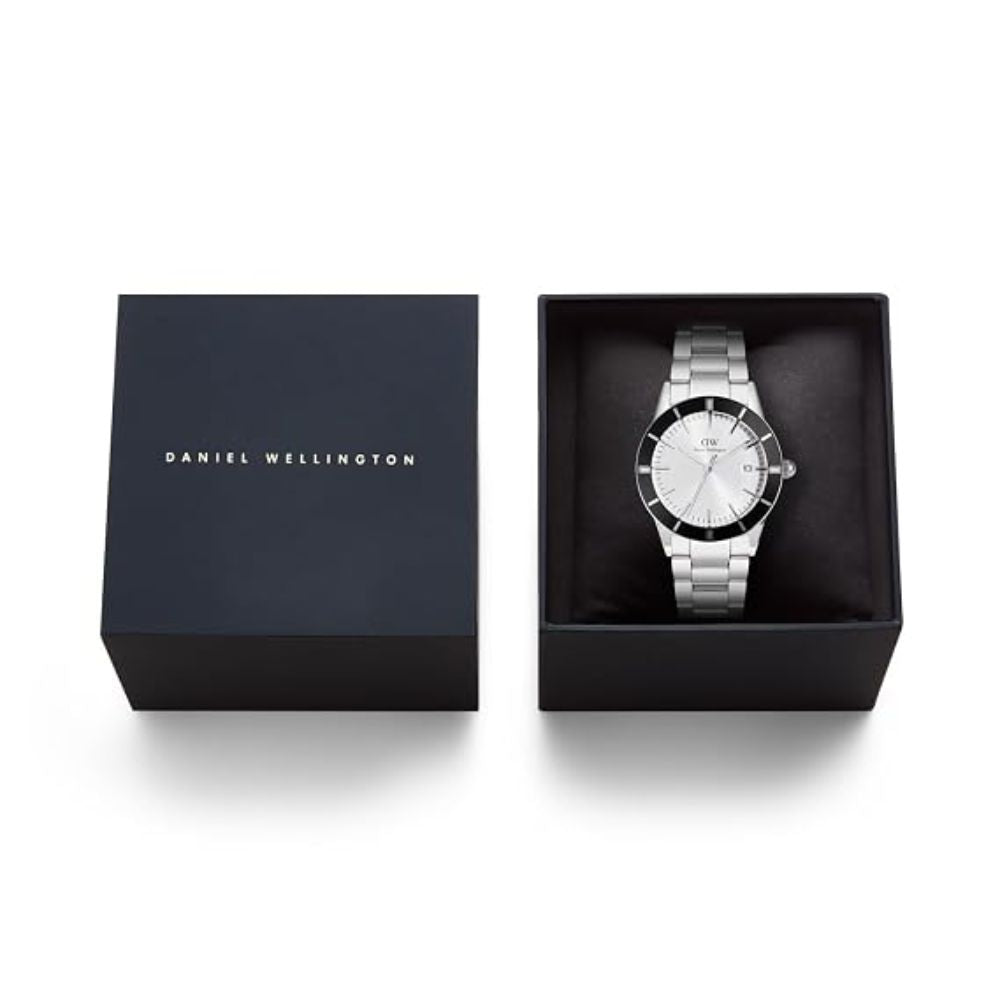Daniel Wellington Index Bezel Analogue Silver White Sunray Men's Watch DW00100819K
