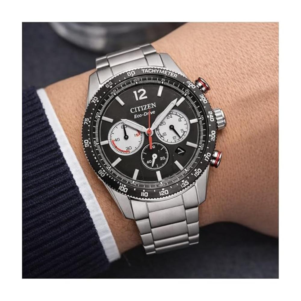 Citizen Solar Black Dial Men's Chronograph Stainless Steel Watch CA4714-55E