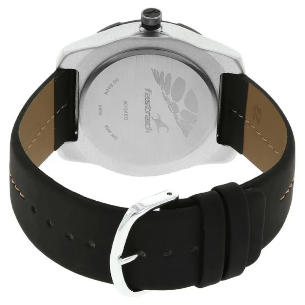 Fastrack Quartz Analog Silver Dial Leather Strap Watch for Guys 3015AL01