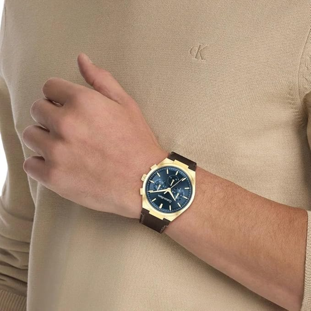 Calvin Klein Distinguish Blue Dial Men's Quartz Analog Leather Watch 25200445