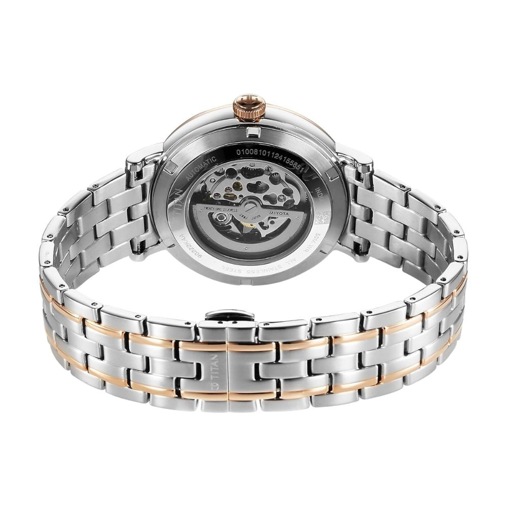 Titan Yin Yang Skeletal Automatic Analog White Dial Silver and Rose Gold Men's Watch 90222KM01