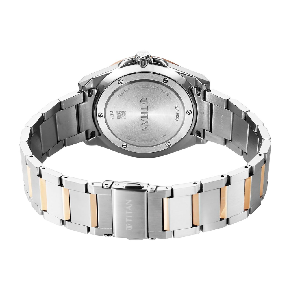 Titan Classique Big Date Silver Dial Dual Tone Stainless Steel Strap Watch for Men 90219KM01