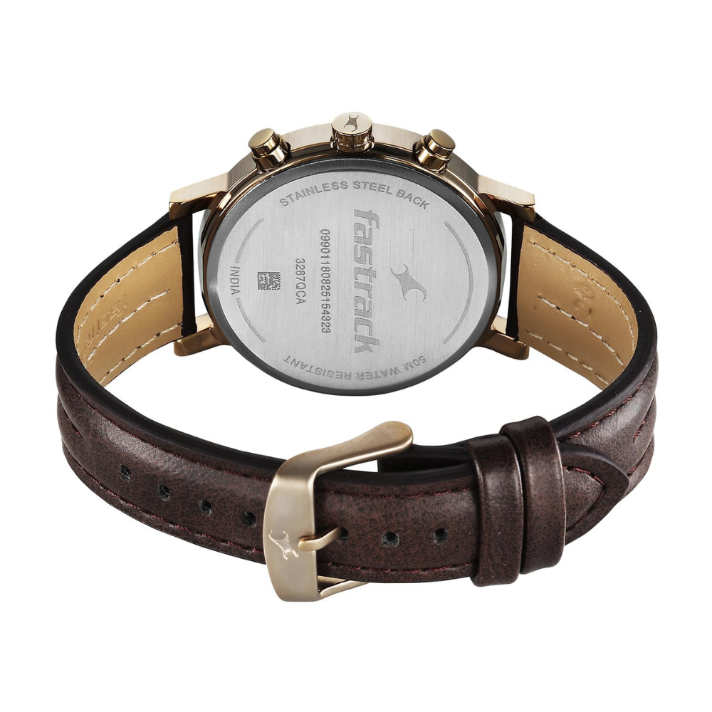 Fastrack Chrome K Green Dial Brown Leather Strap Men's Watch 3287QL02