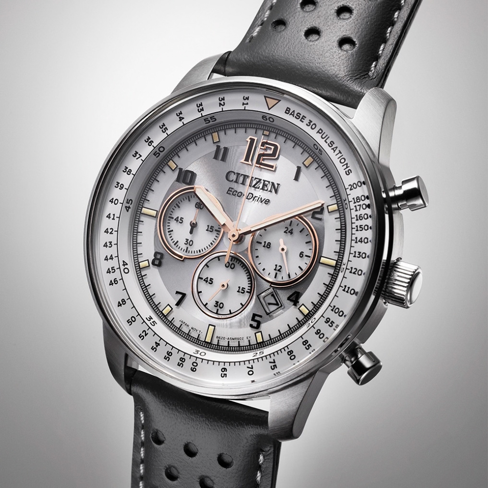 CITIZEN Quartz Grey Dial Men's Chronograph Leather Watch CA4500-24H