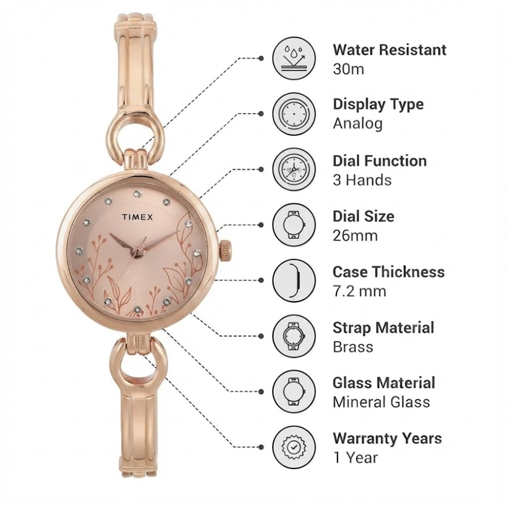 Timex Trendline Rose Gold Women's Analogue Watch Dial TWEL11436
