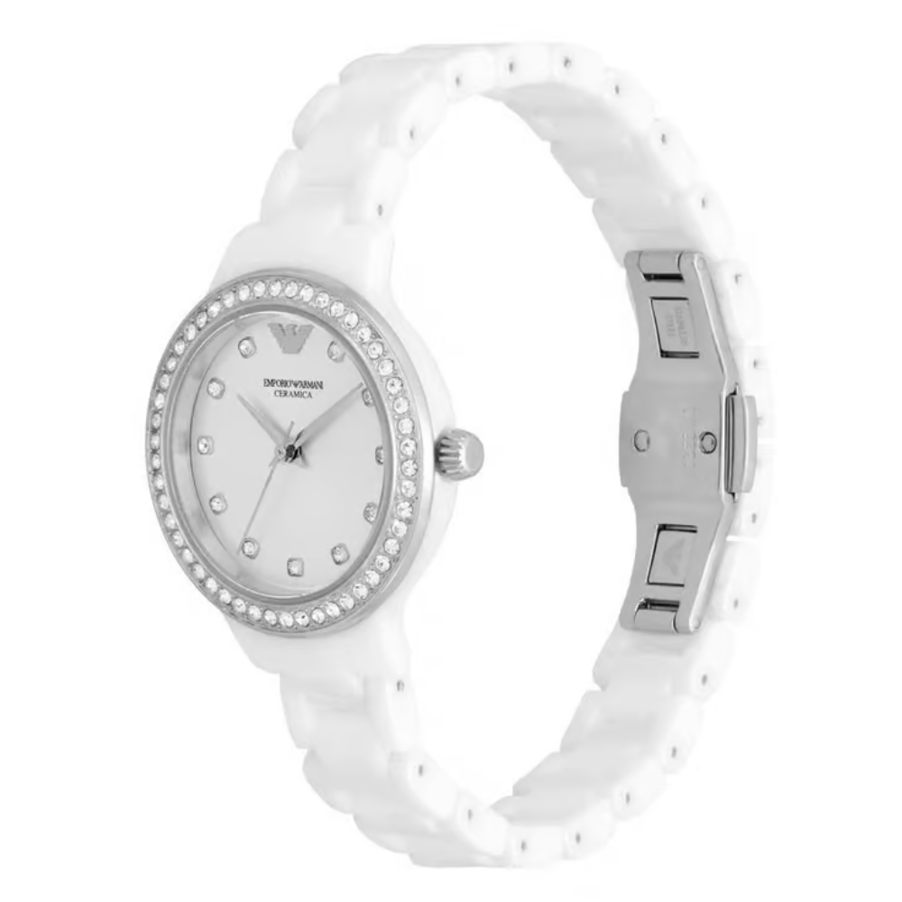 Emporio Armani Cleo Silver Dial Women's Analog Ceramic Watch AR70013