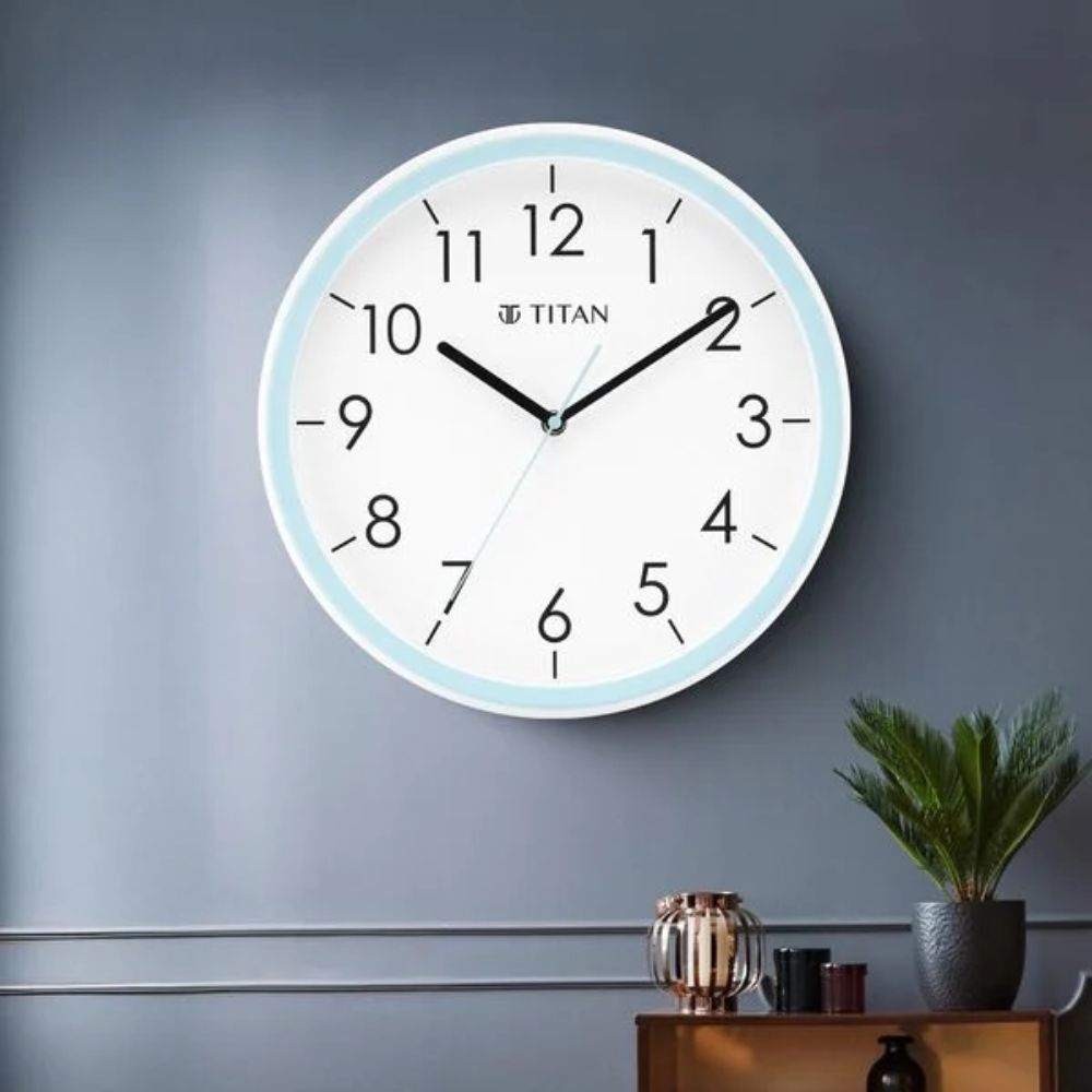 Titan Contemporary White Dial Blue Color Silent Sweep Technology Medium Wall Clock NTW0055PA02