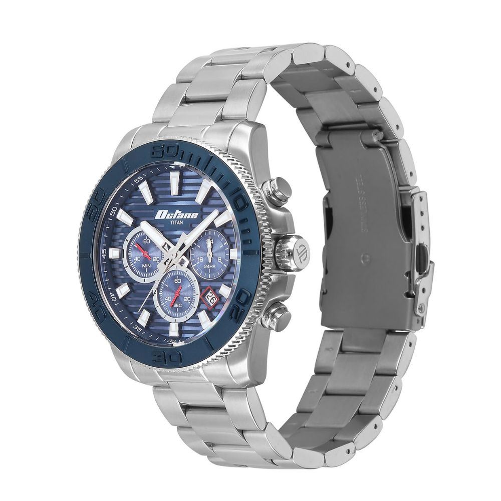 Titan Octane Fashion Accendo Chronograph Knurled Bezel & Lume Hands Men's Watch 90239KM01