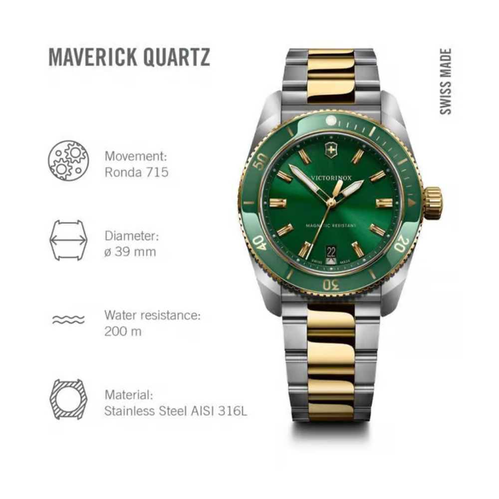 VICTORINOX Maverick Green Dial Men's Quartz 39 mm Watch 242101