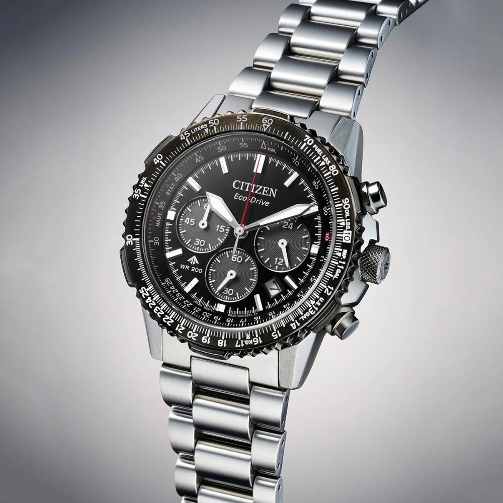 Citizen Solar Black Dial Men's Chronograph Stainless Steel Watch CA4664-60E