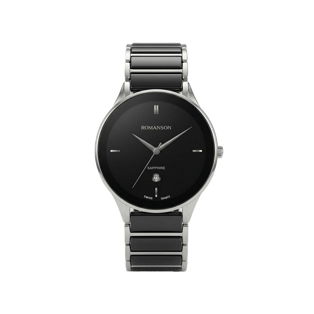 Romanson Steel and Black Ceramic Men's Watch TM4236MMWBK