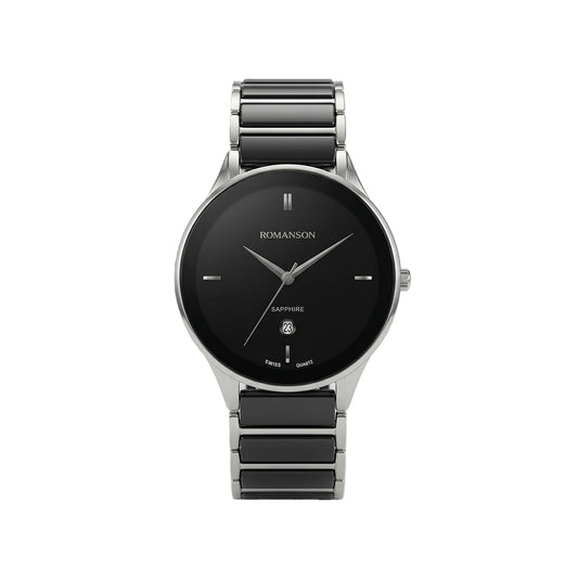 Romanson Steel and Black Ceramic Men's Watch TM4236MMWBK