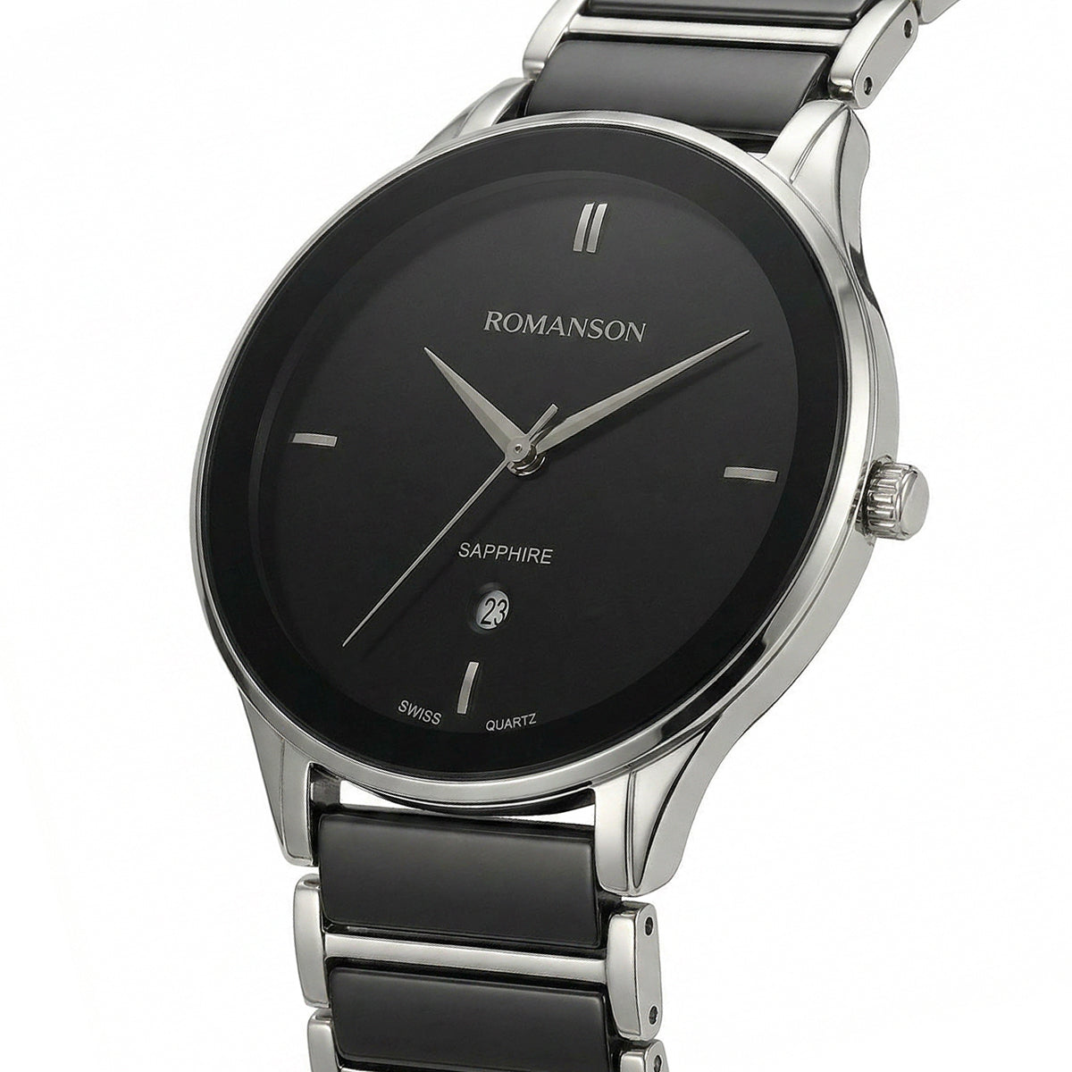 Romanson Steel and Black Ceramic Men's Watch TM4236MMWBK