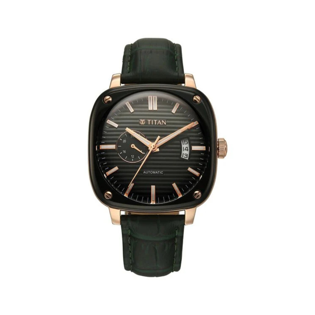 Titan Vintage Concealed Automatic Green Leather Strap with Green