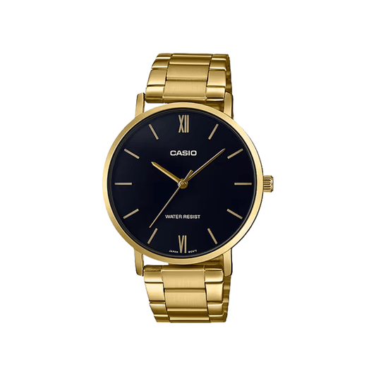 Casio Enticer Black Dial Golden Stainless Steel Mens Watch A1777 - MTP-VT01G-1B