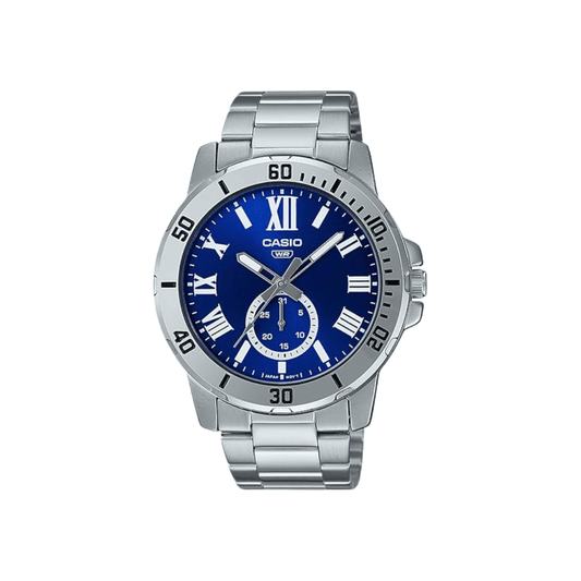 Casio Enticer Blue Dial Steel Mens Watch A2068 - MTP-VD200D-2BUDF