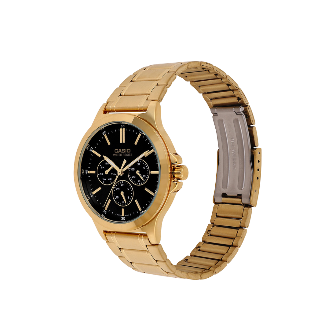 Casio Enticer Multifunction Black Dial Golden Stainless Steel Mens Watch A2318 - MTP-V300G-1A