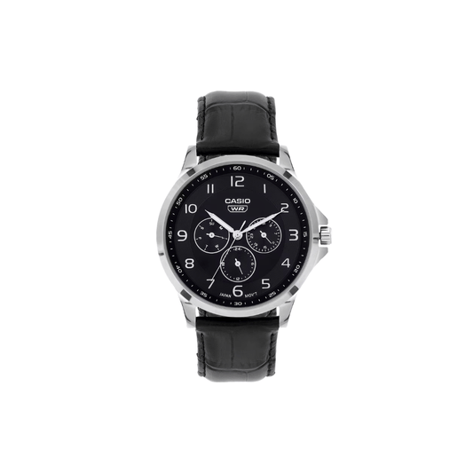 Casio Enticer Multifunction Black Black Dial Leather Strap Mens Watch A2454 - MTP-SN2KL-1A