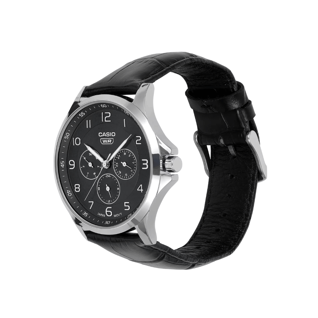 Casio Enticer Multifunction Black Black Dial Leather Strap Mens Watch A2454 - MTP-SN2KL-1A