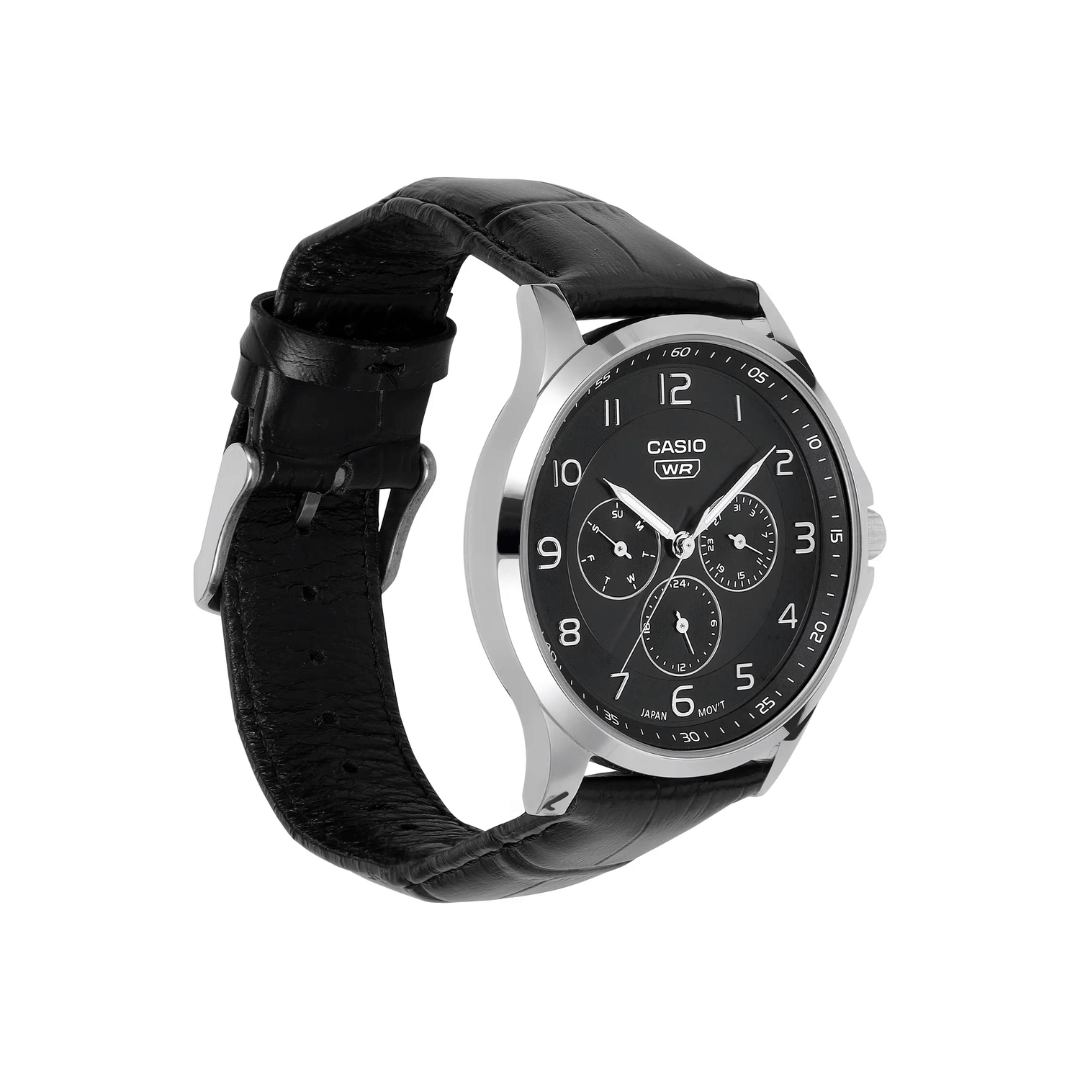 Casio Enticer Multifunction Black Black Dial Leather Strap Mens Watch A2454 - MTP-SN2KL-1A
